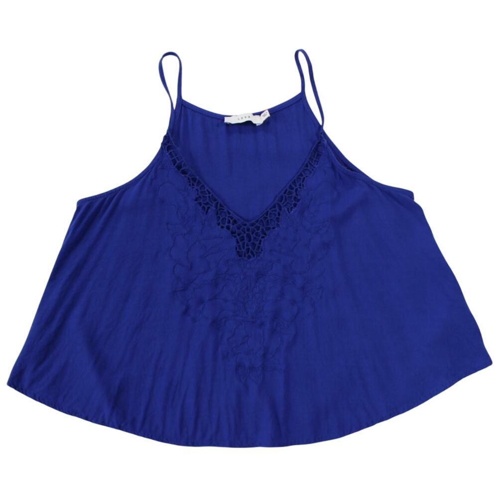 Lush Blue Floral Embroidered Sleeveless Tank Top Small Boho Festival Summer